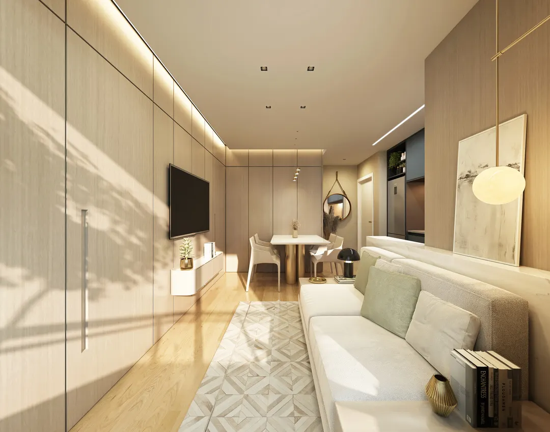 Living decorado do Innovare Portal do Morumbi (Abiatar)